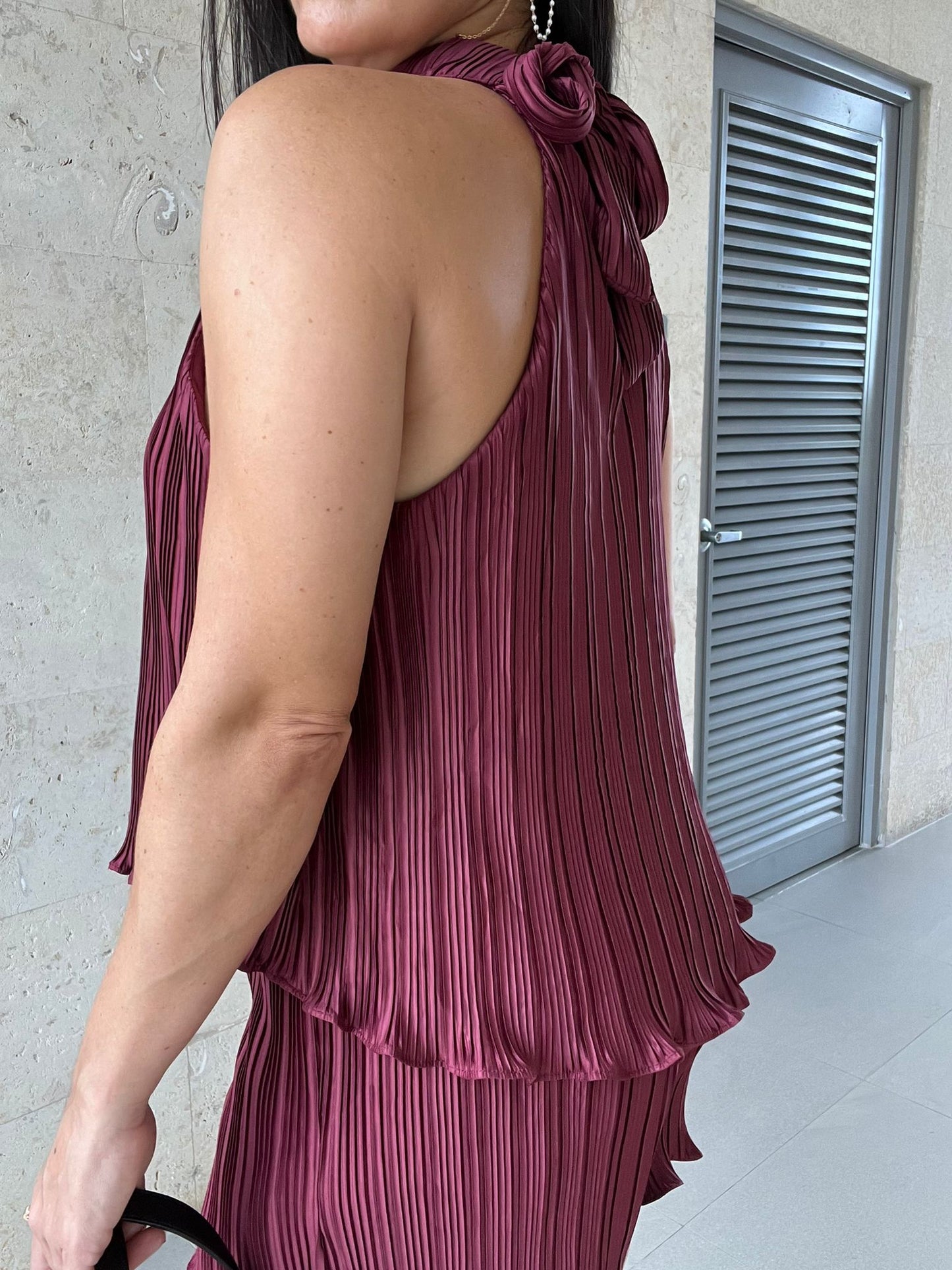 Mara Plisse Set Burgundy