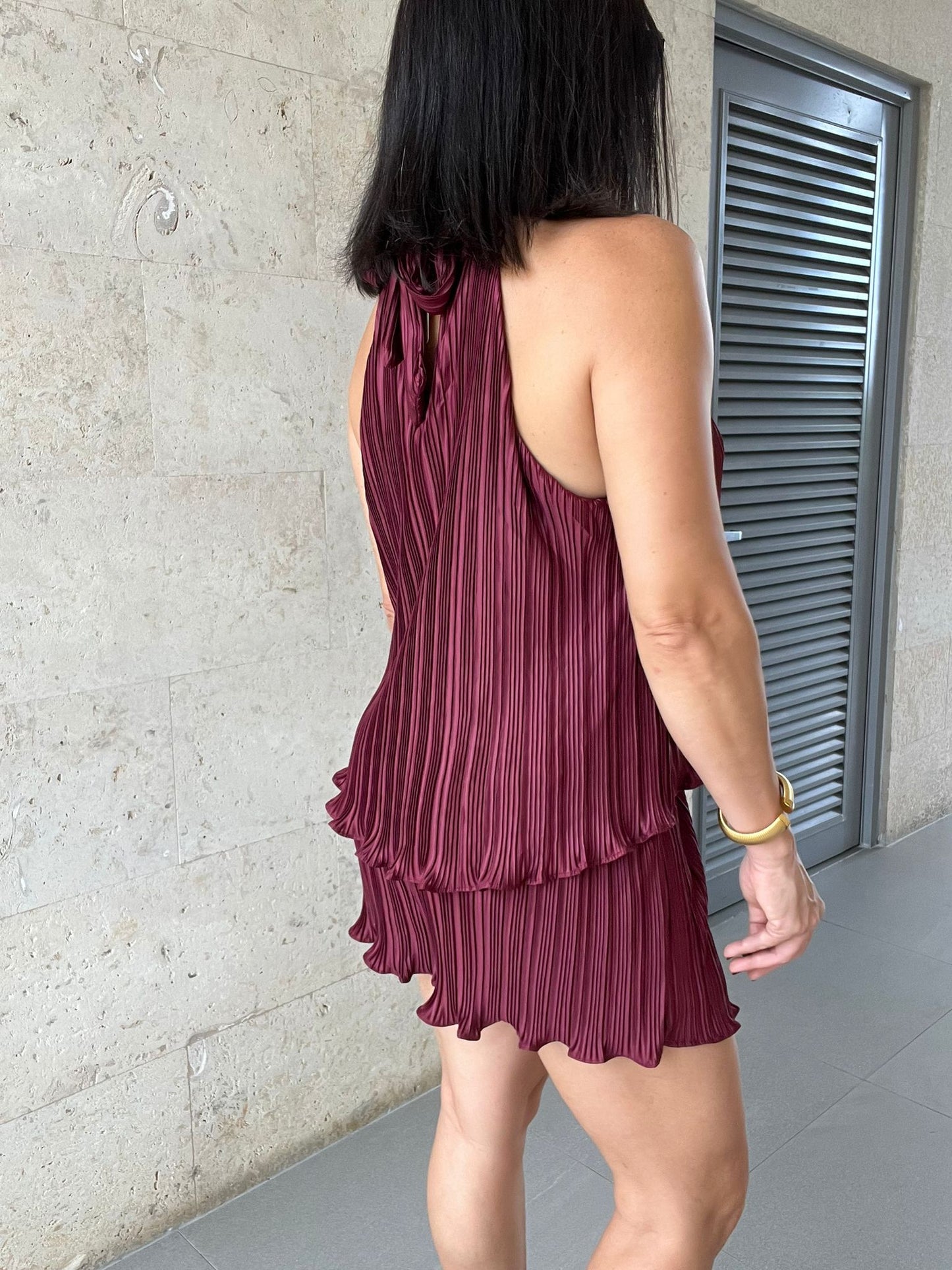 Mara Plisse Set Burgundy