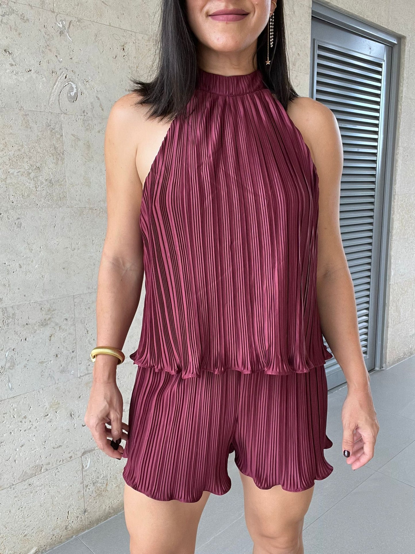 Mara Plisse Set Burgundy