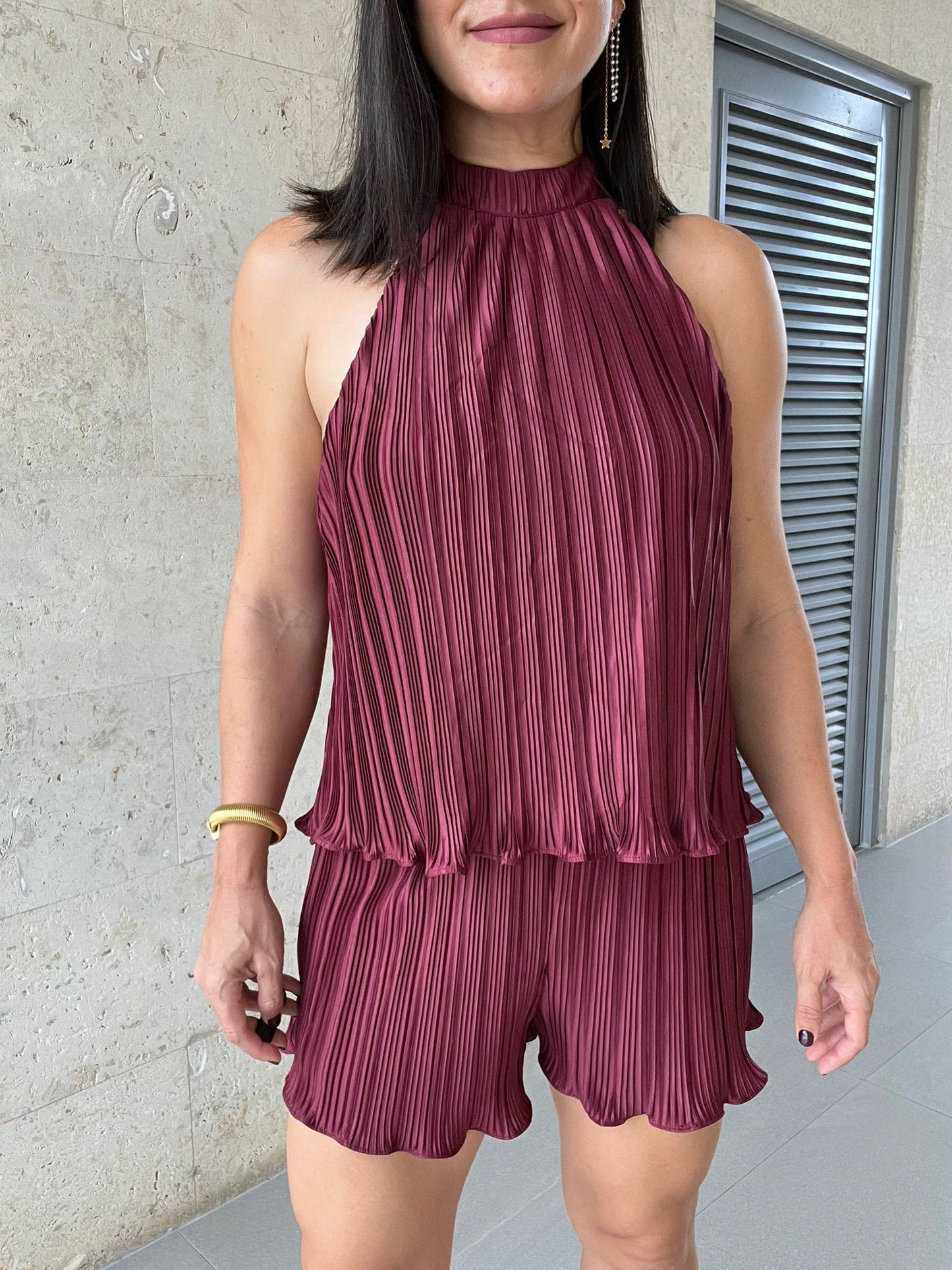 Mara Plisse Set Burgundy