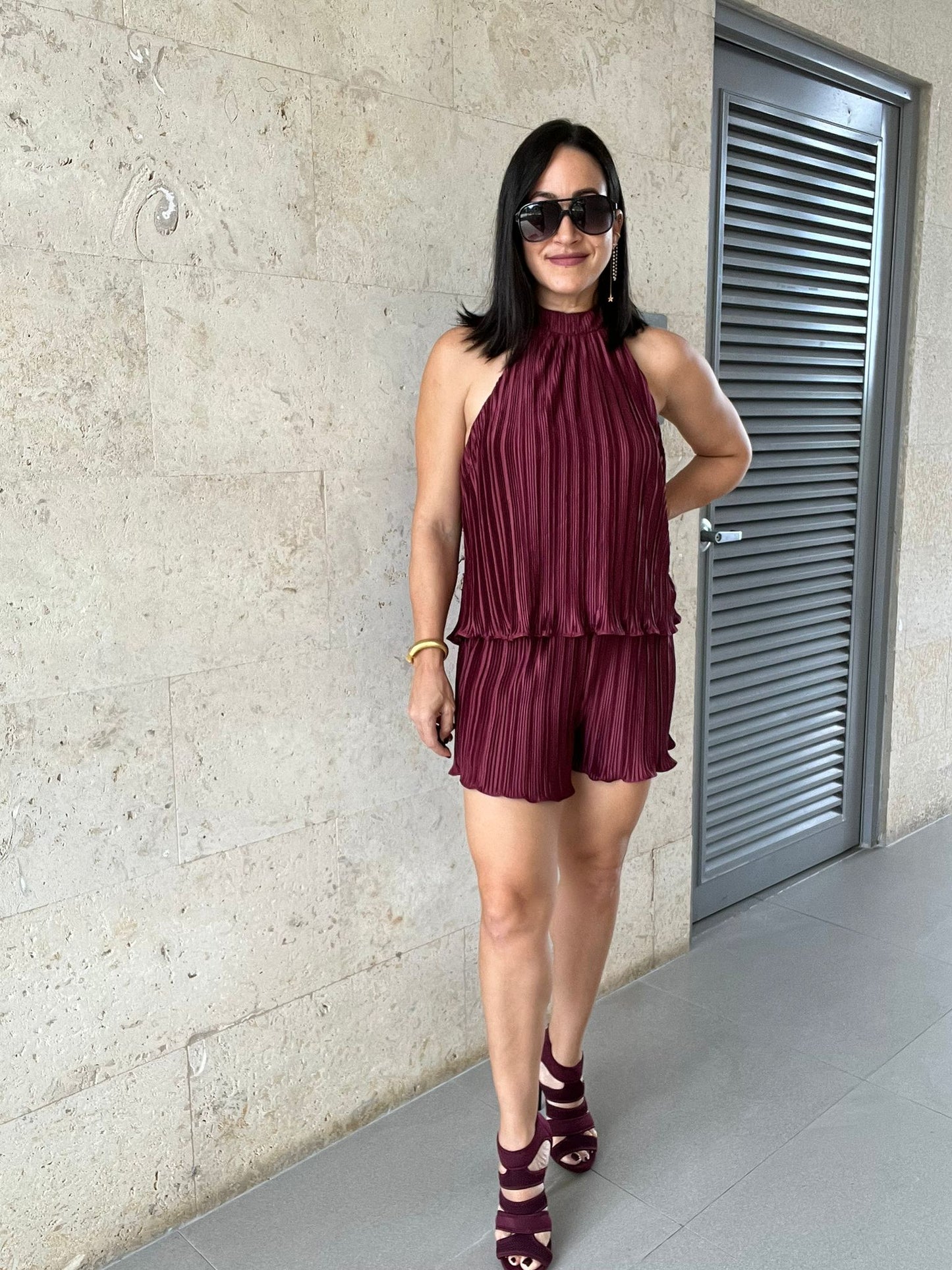 Mara Plisse Set Burgundy