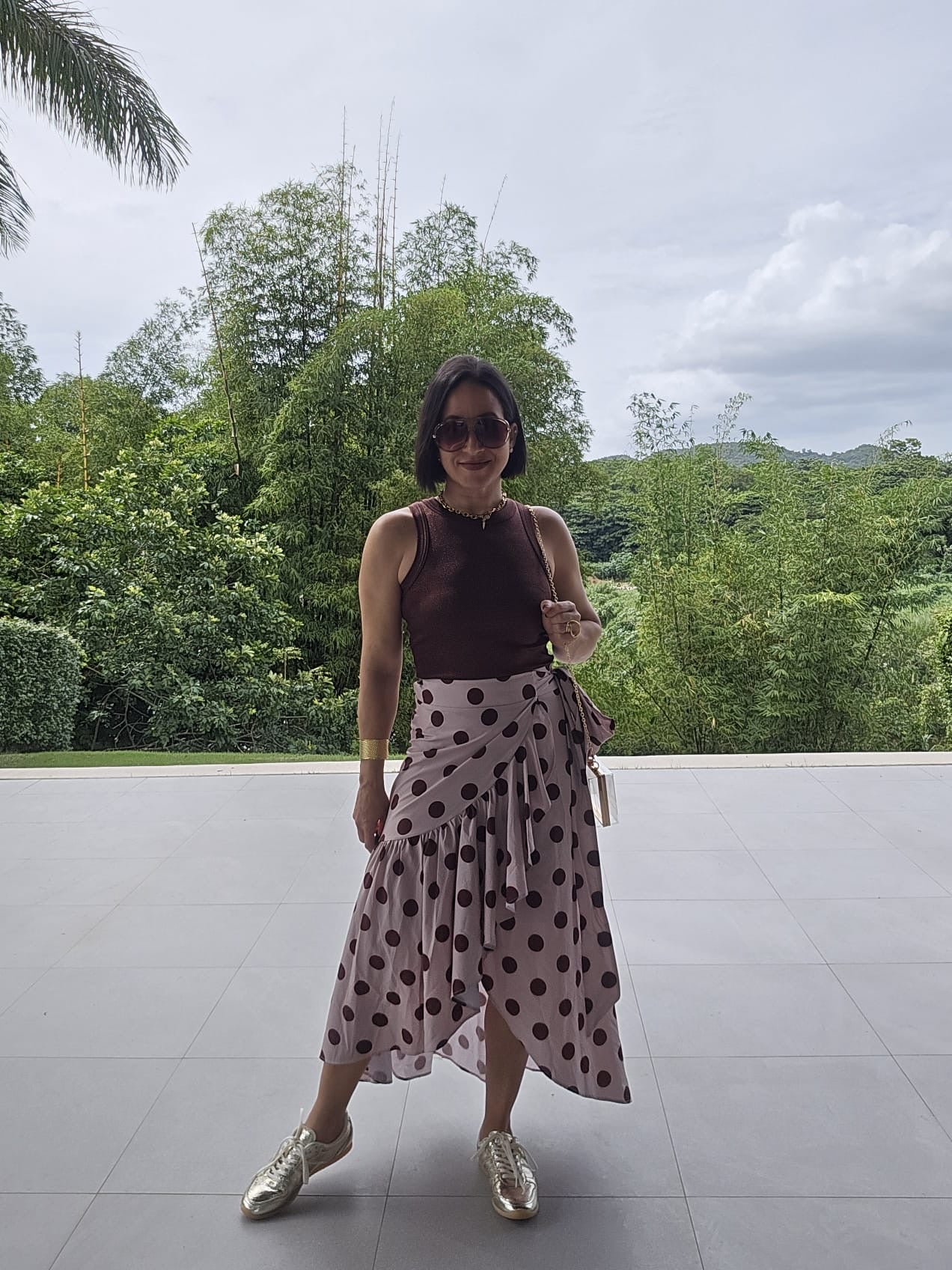 Angelik Metallic Rib Tank Top Chocolate