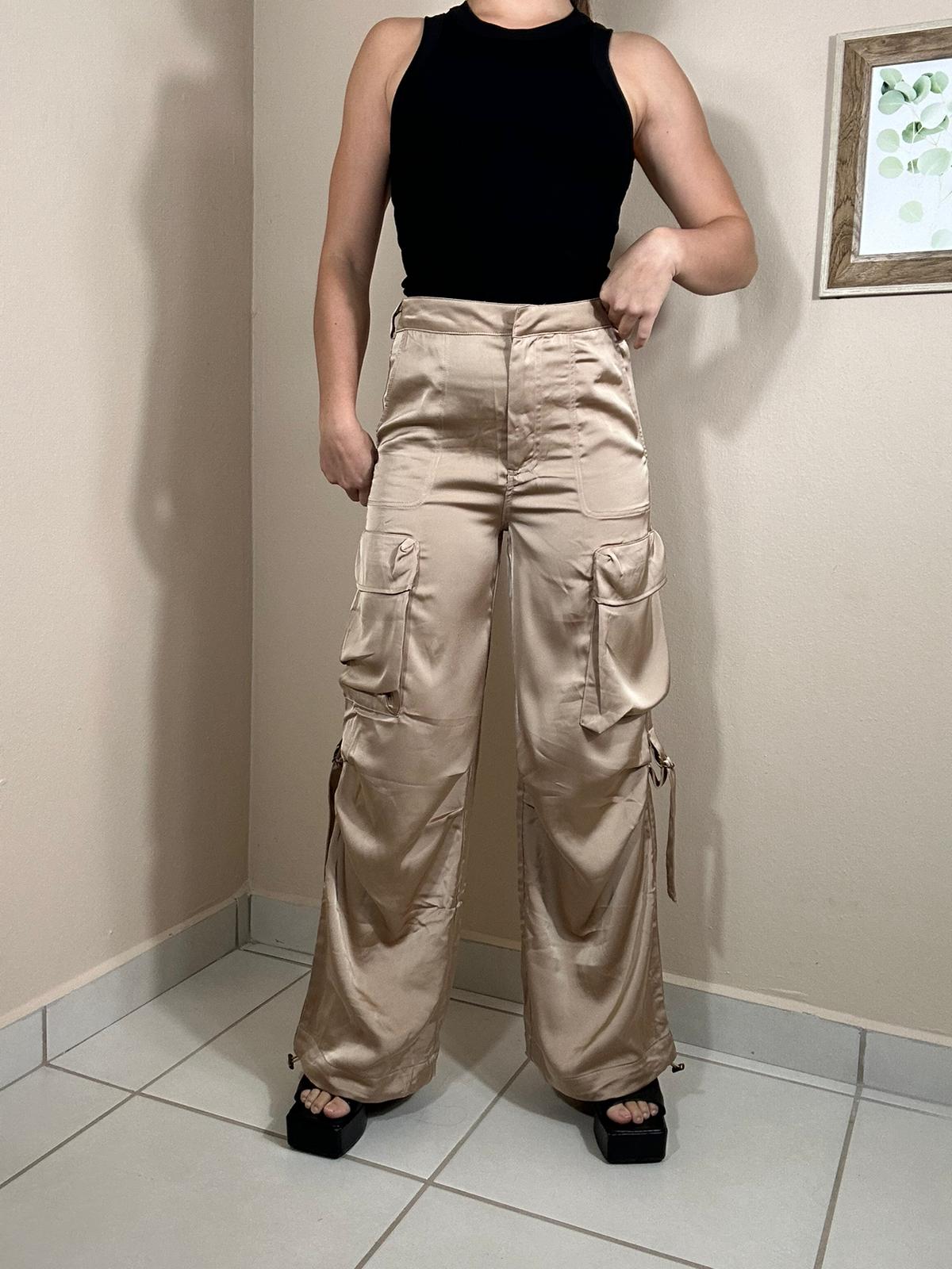 Carol Satin Cargo Pants with Drawstring Hem – Solandis Boutique LLC