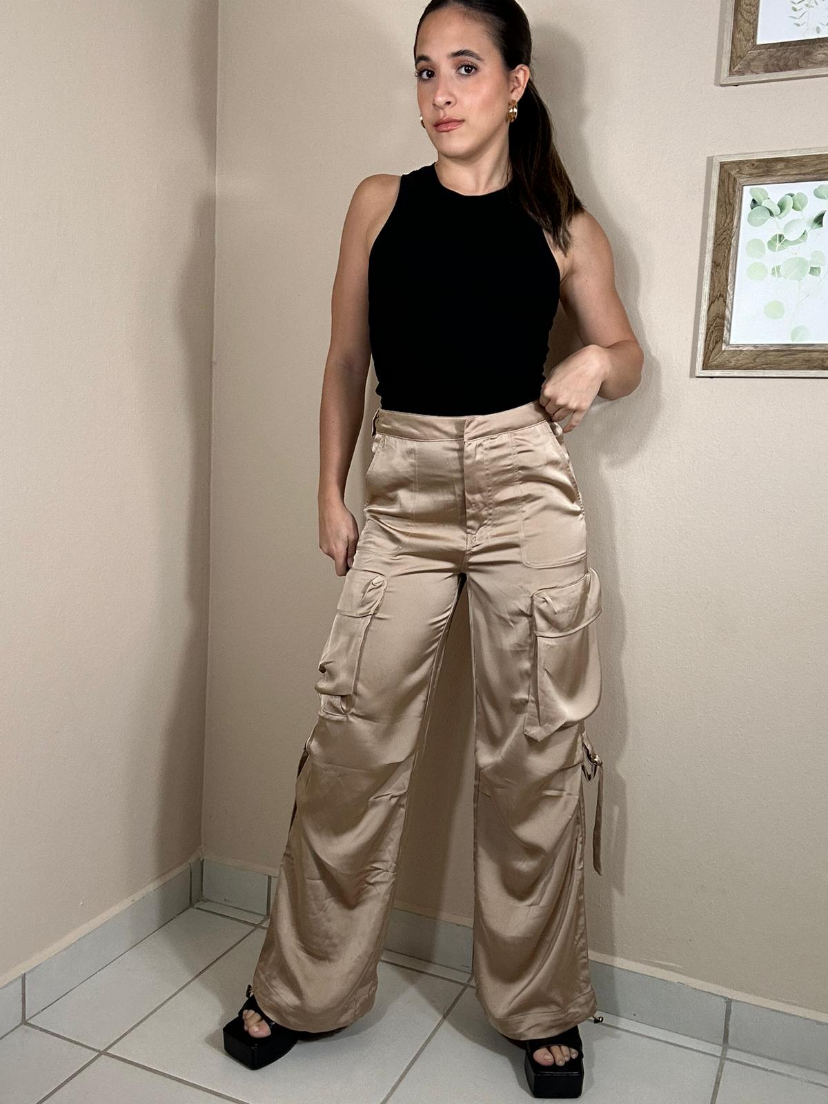 Carol Satin Cargo Pants with Drawstring Hem