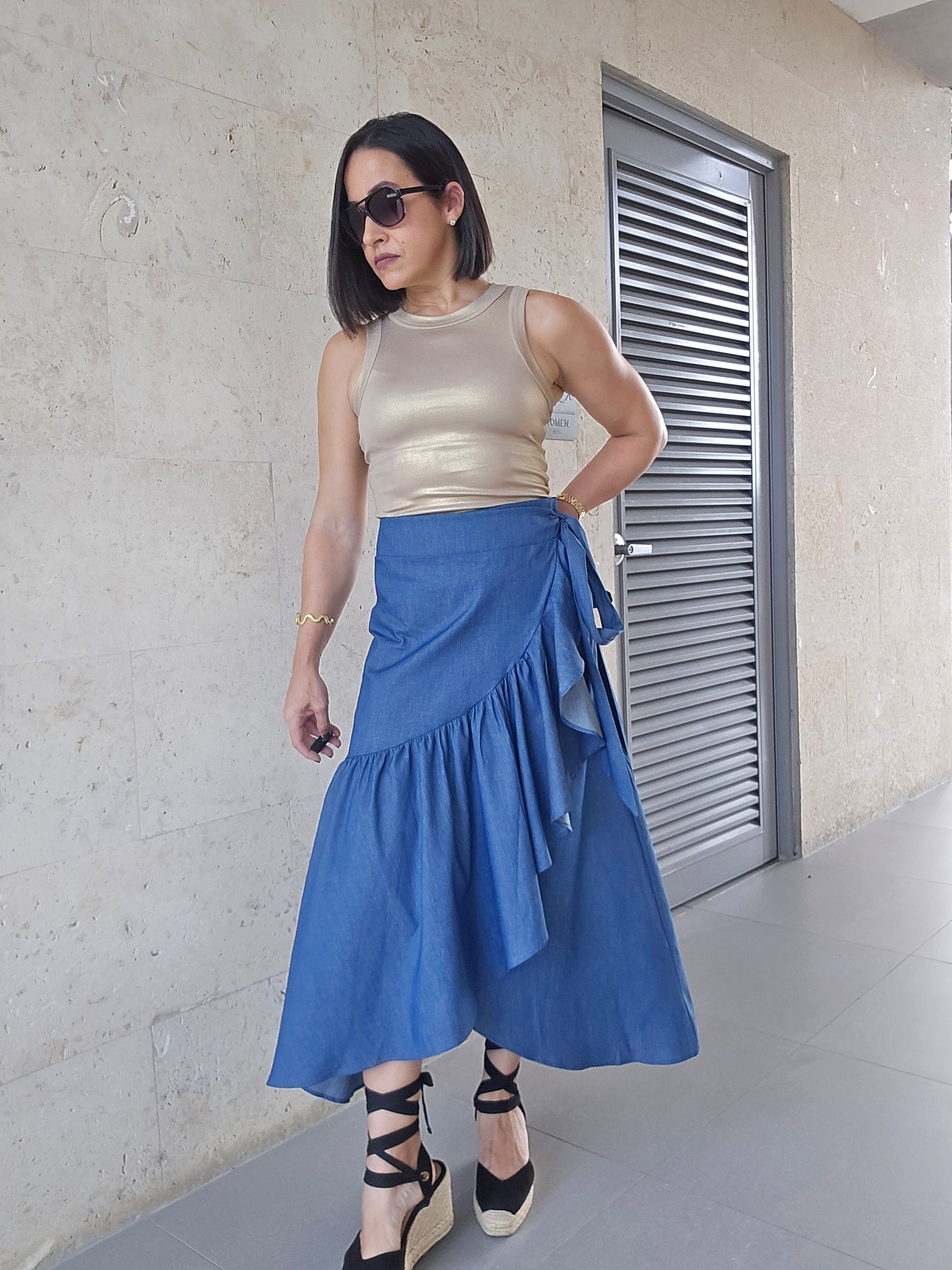Angelik Metallic Rib Tank Top Gold