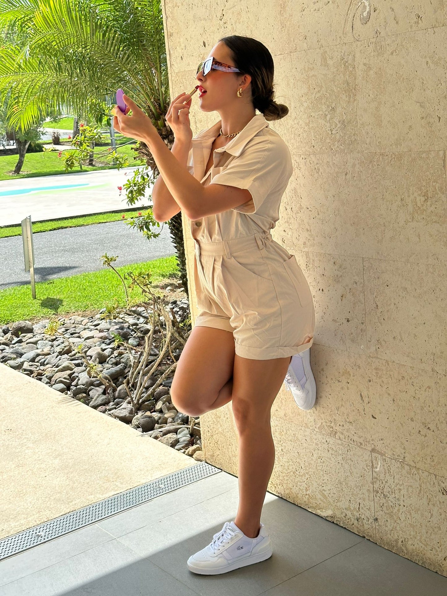 Short Sleeve Lapel Collar Romper