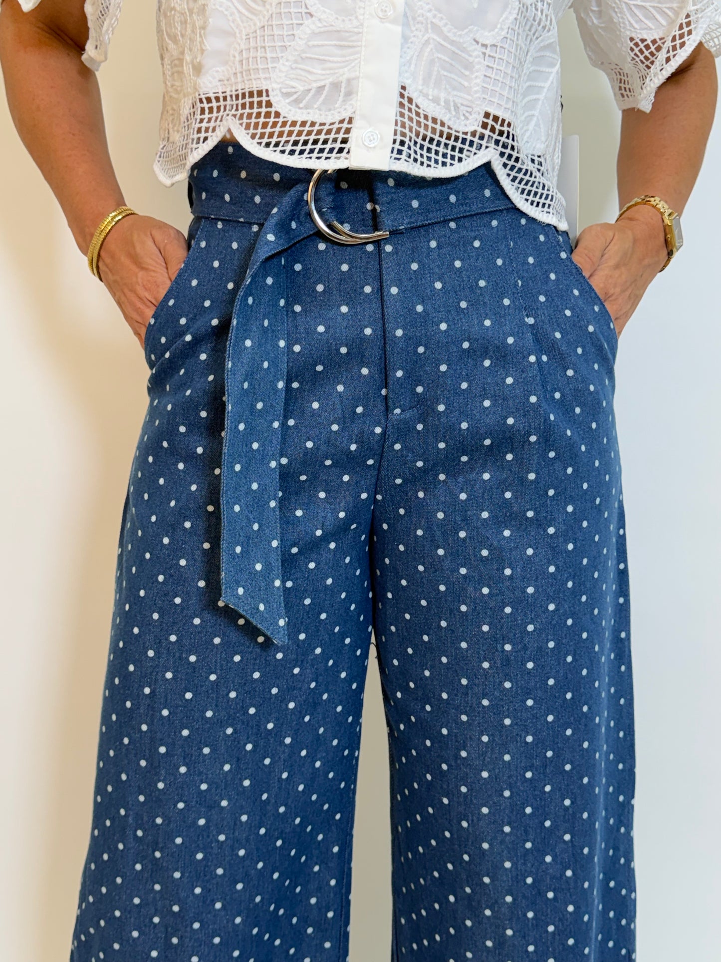 Polka Dots High Waist Denim Pants