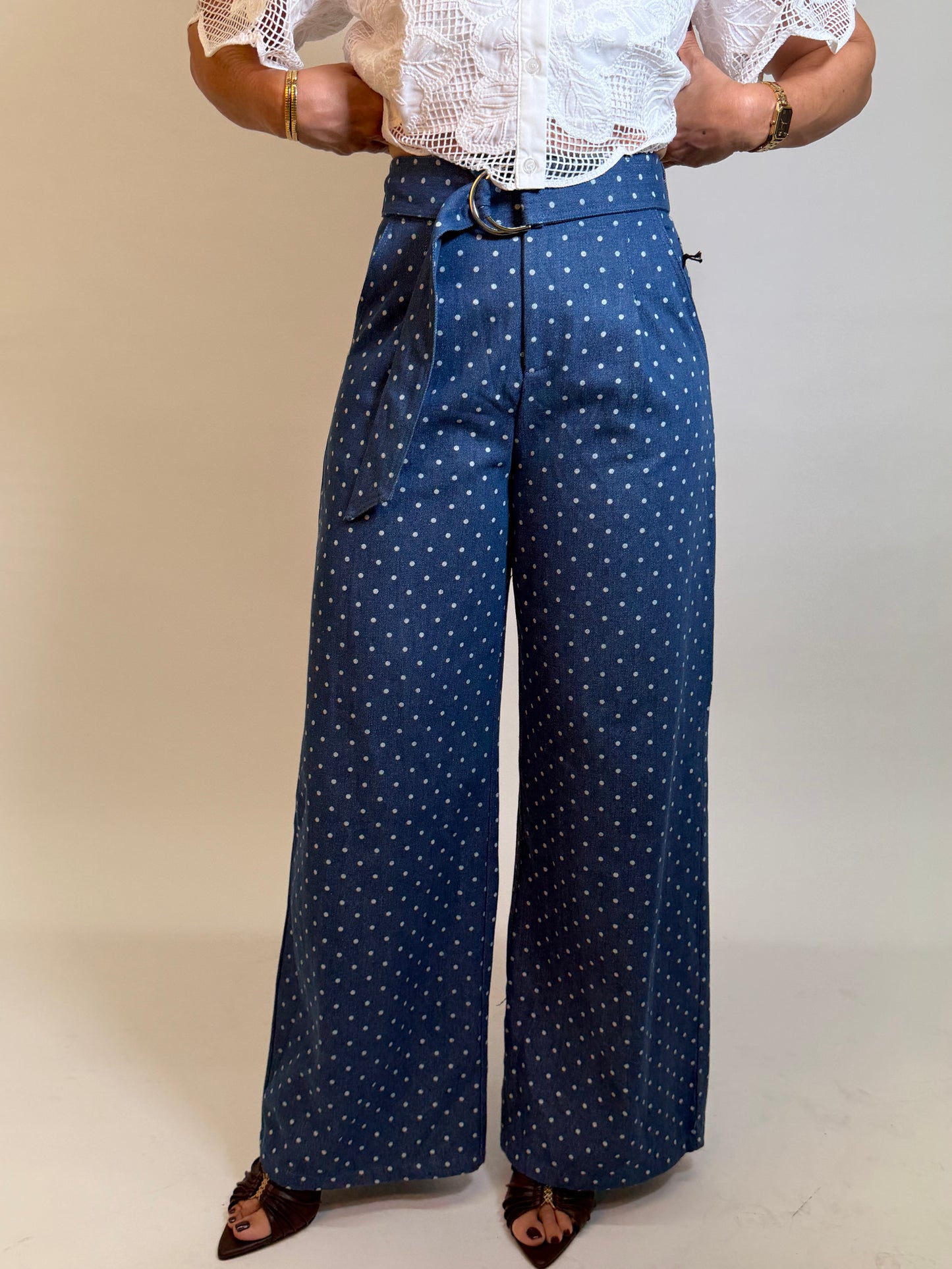 Polka Dots High Waist Denim Pants