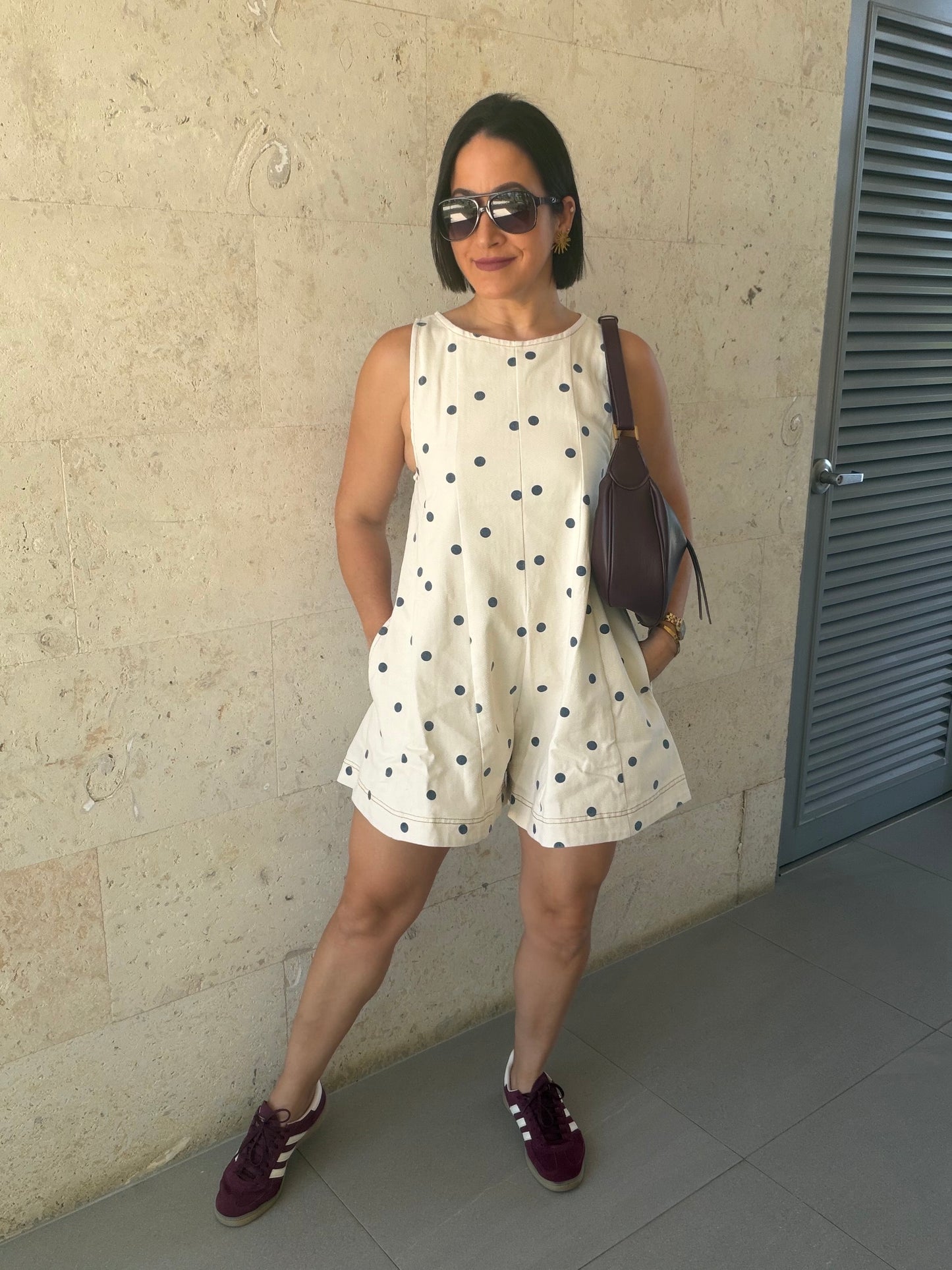 Polka Dots Denim Romper