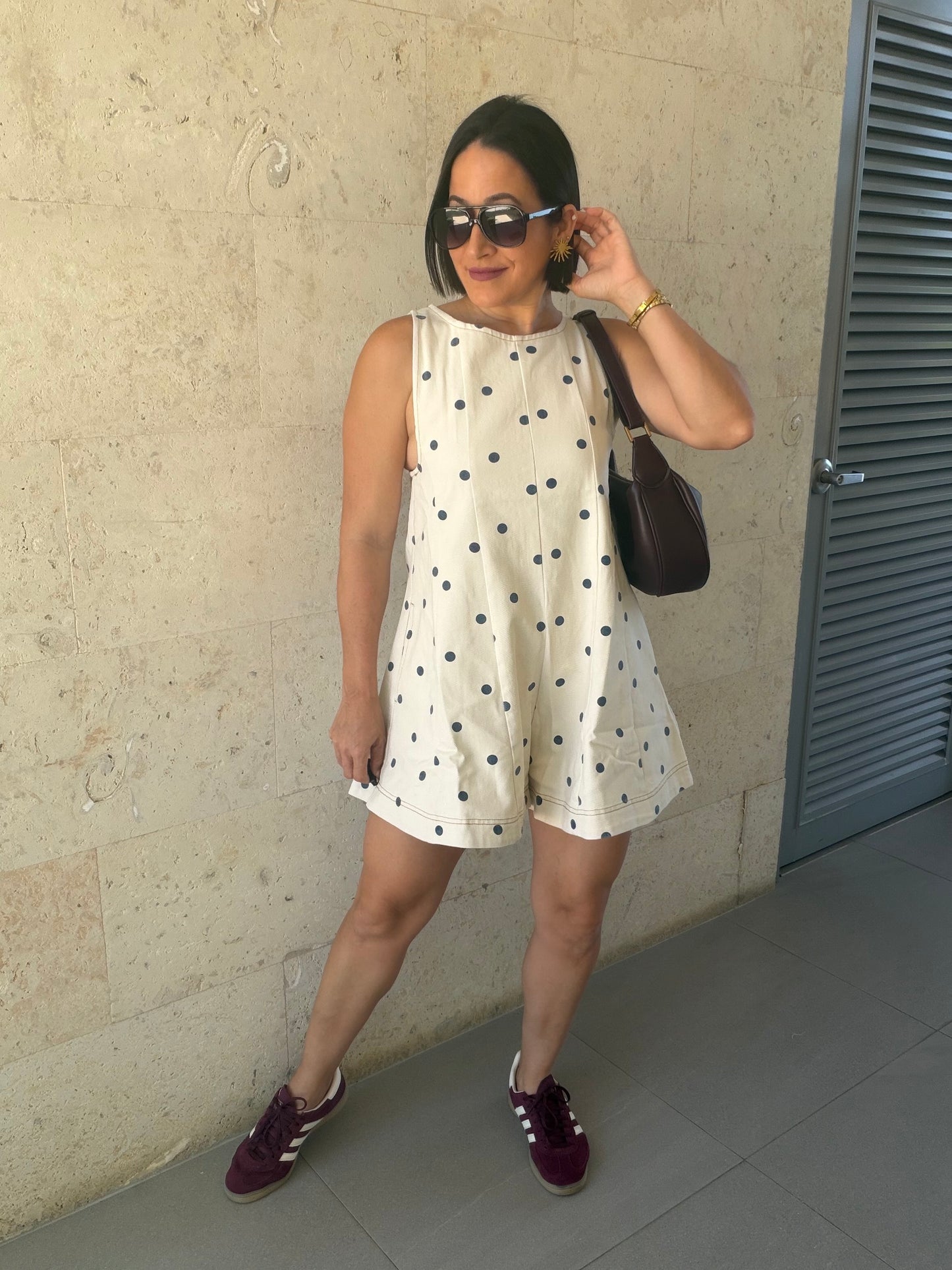 Polka Dots Denim Romper