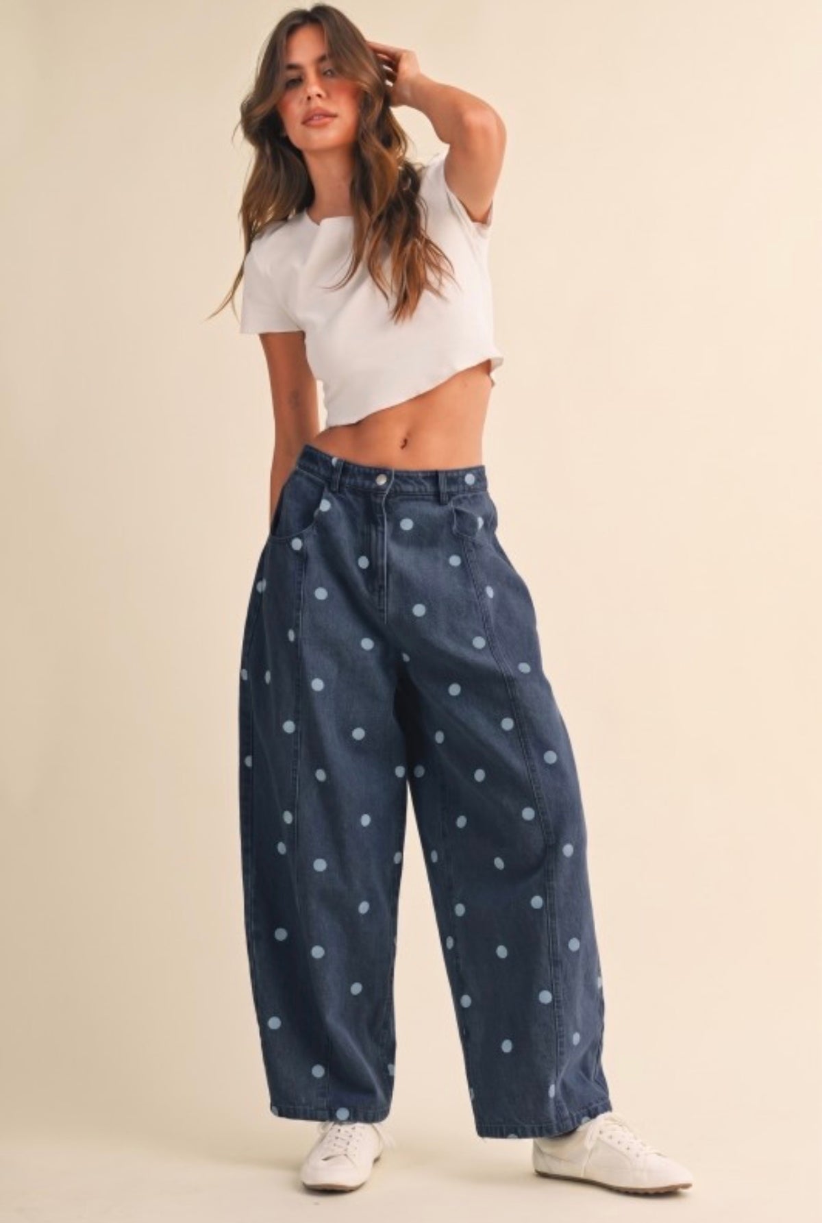 Polka Dot Barrel Denim Pant
