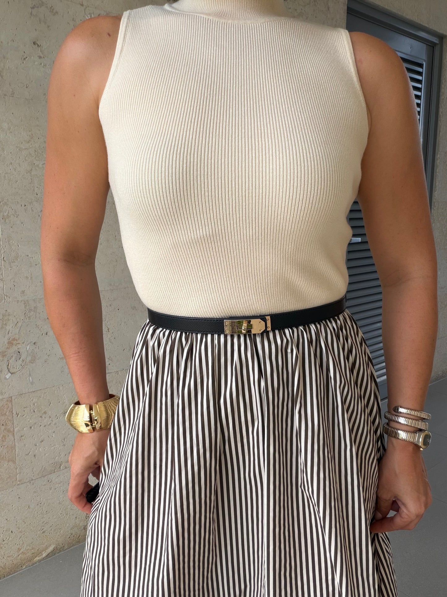 Roa striped midi dress Ivory/Brown