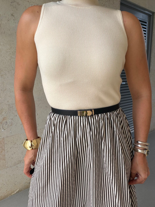 Roa striped midi dress Ivory/Brown
