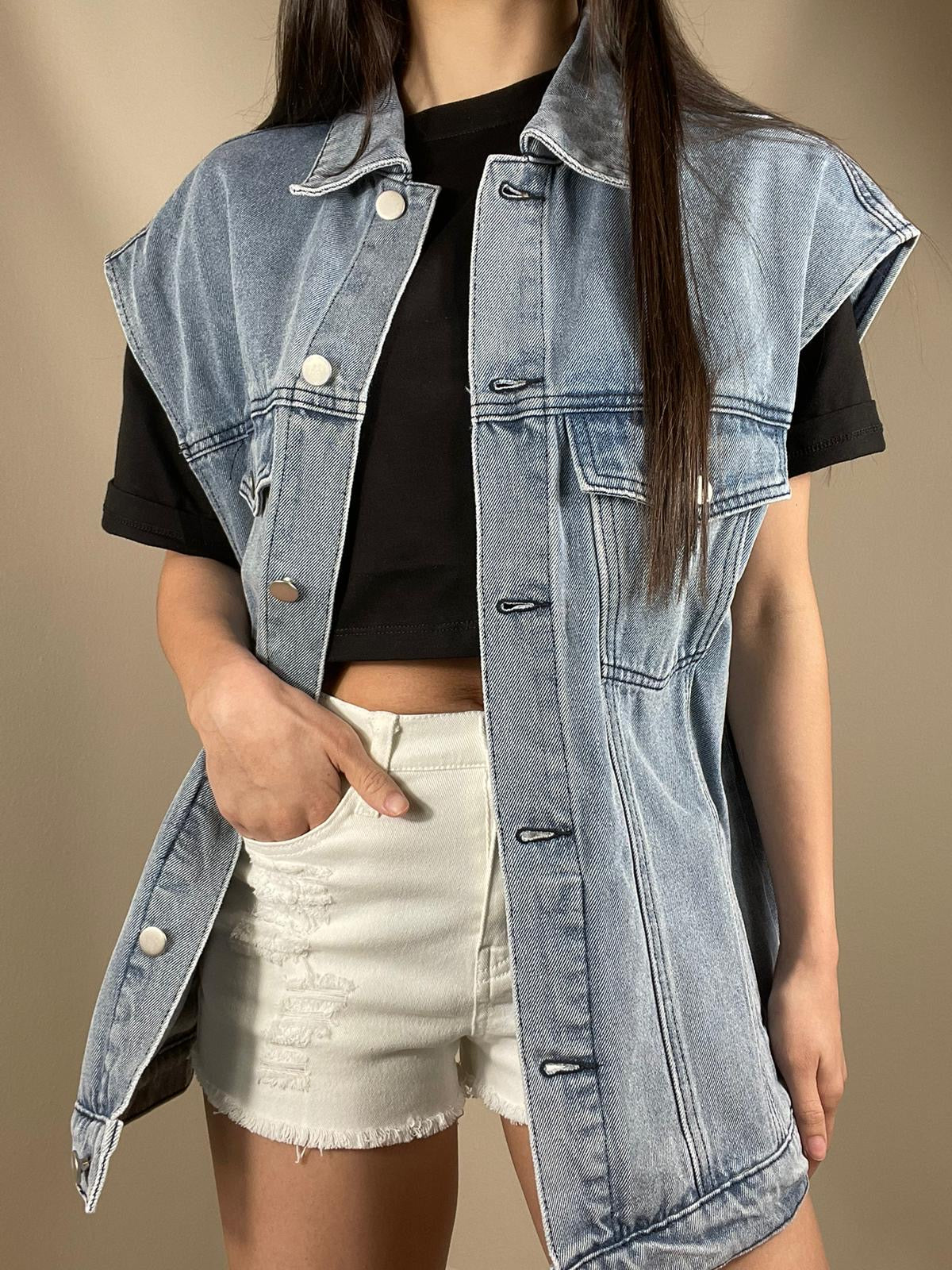 Natalie Oversized Sleeveless Denim Jacket