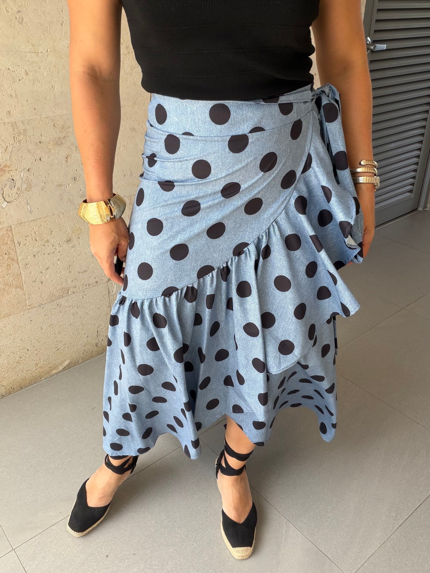 Lia Blue Polka Dots Print