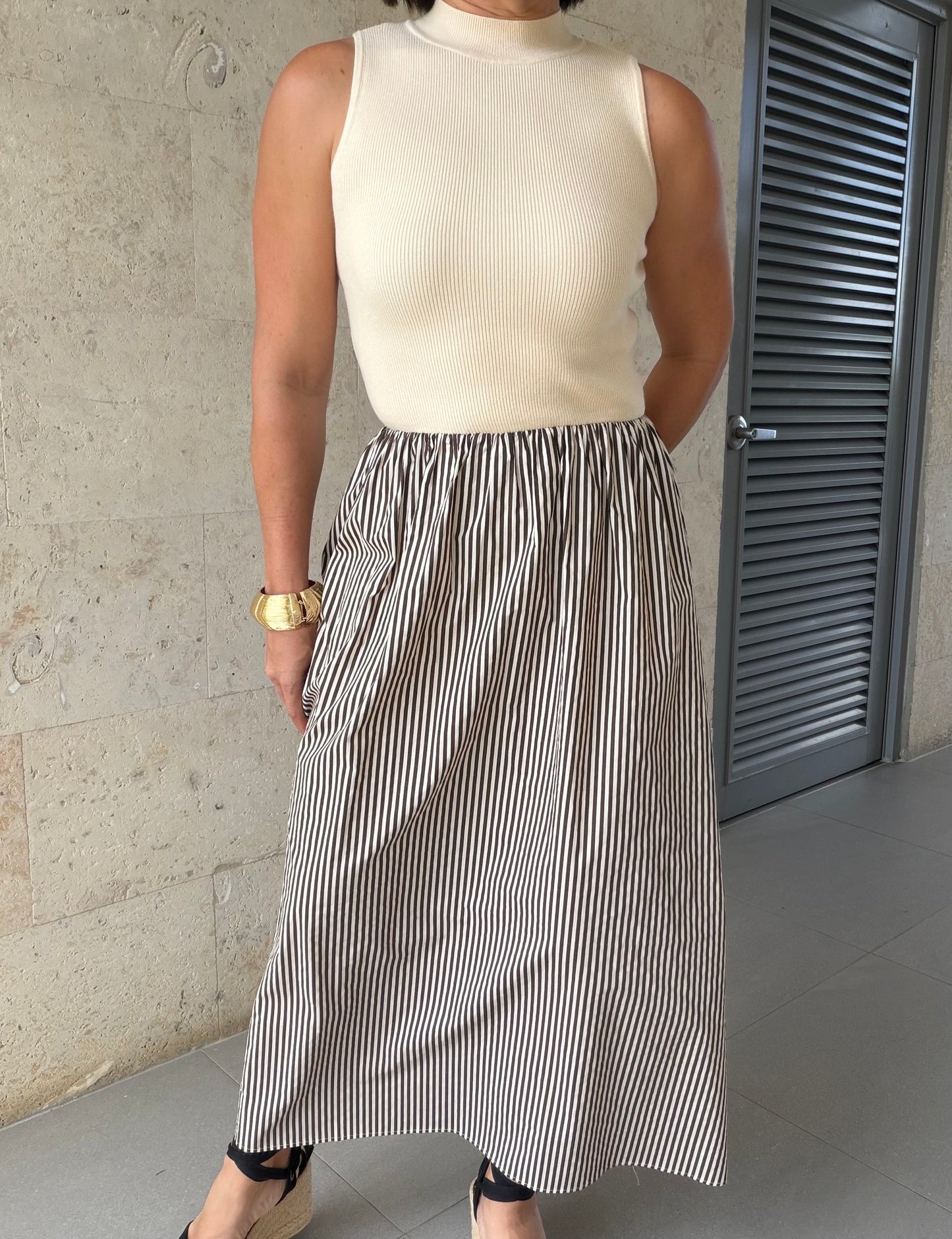 Roa striped midi dress Ivory/Brown