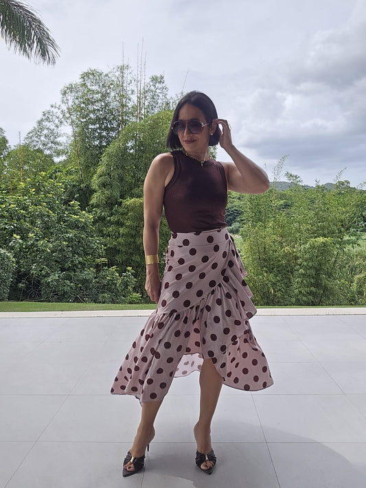 Angelik Metallic Rib Tank Top Chocolate