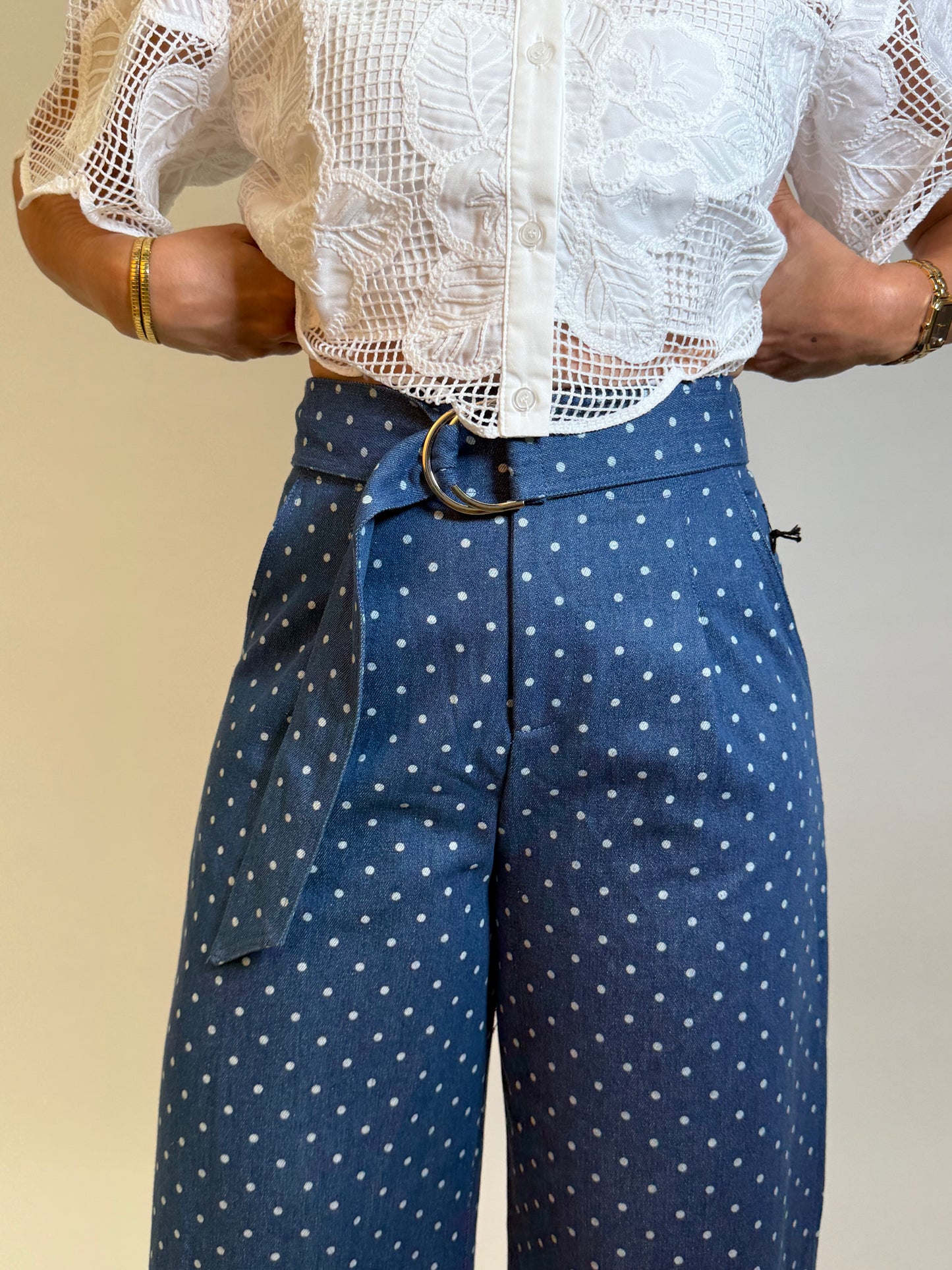 Polka Dots High Waist Denim Pants