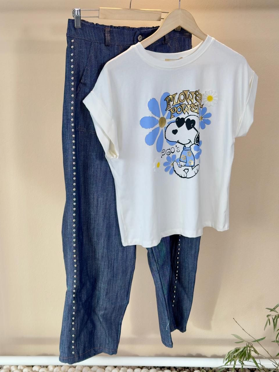 Studded Denim Barrel Pants