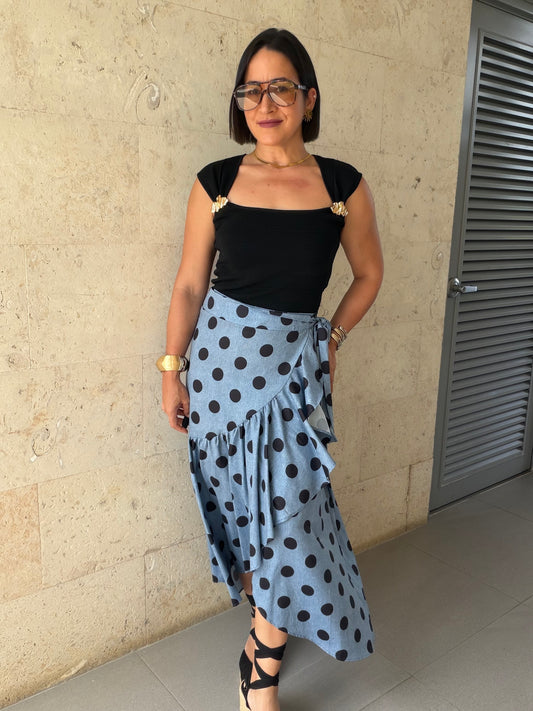 Lia Blue Polka Dots Print
