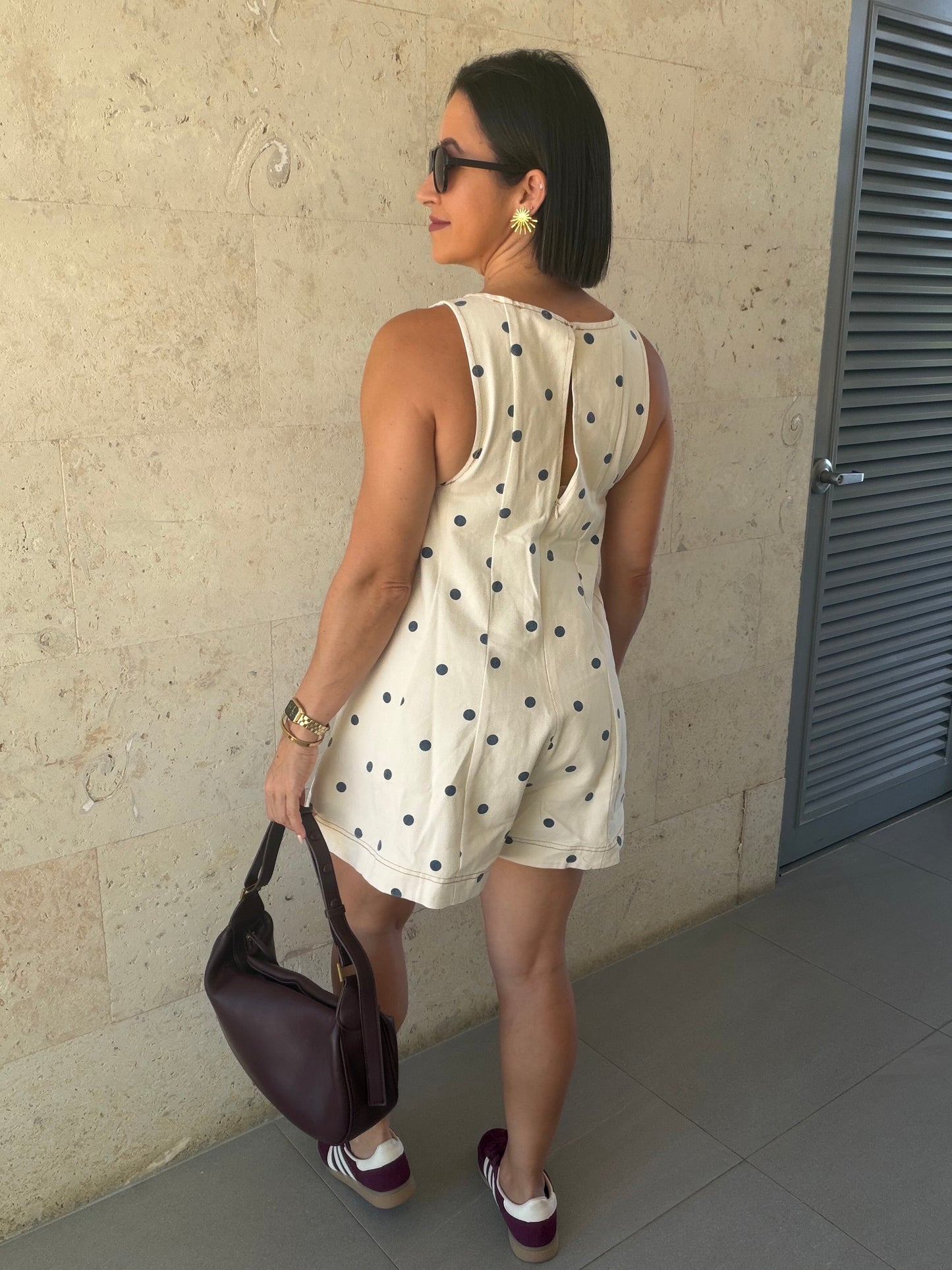 Polka Dots Denim Romper