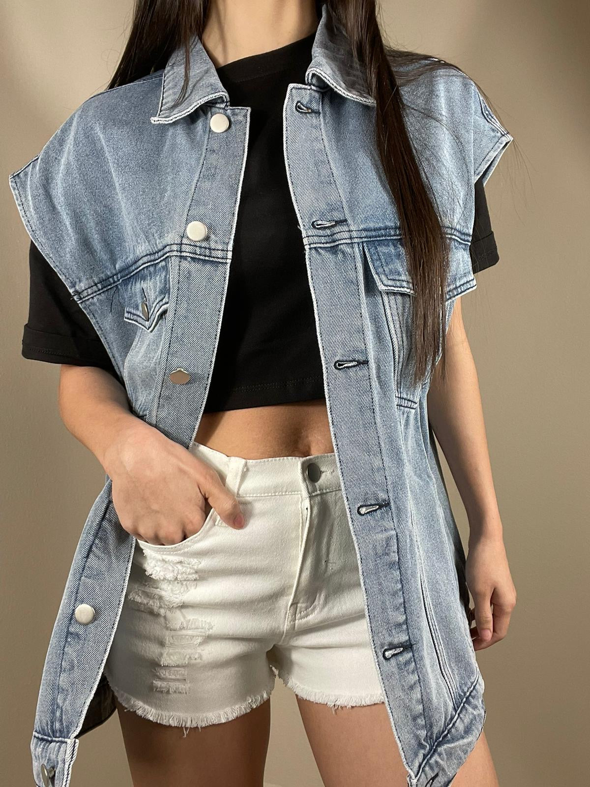 Natalie Oversized Sleeveless Denim Jacket