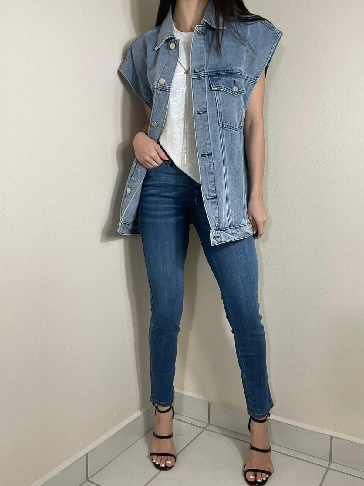 Natalie Oversized Sleeveless Denim Jacket