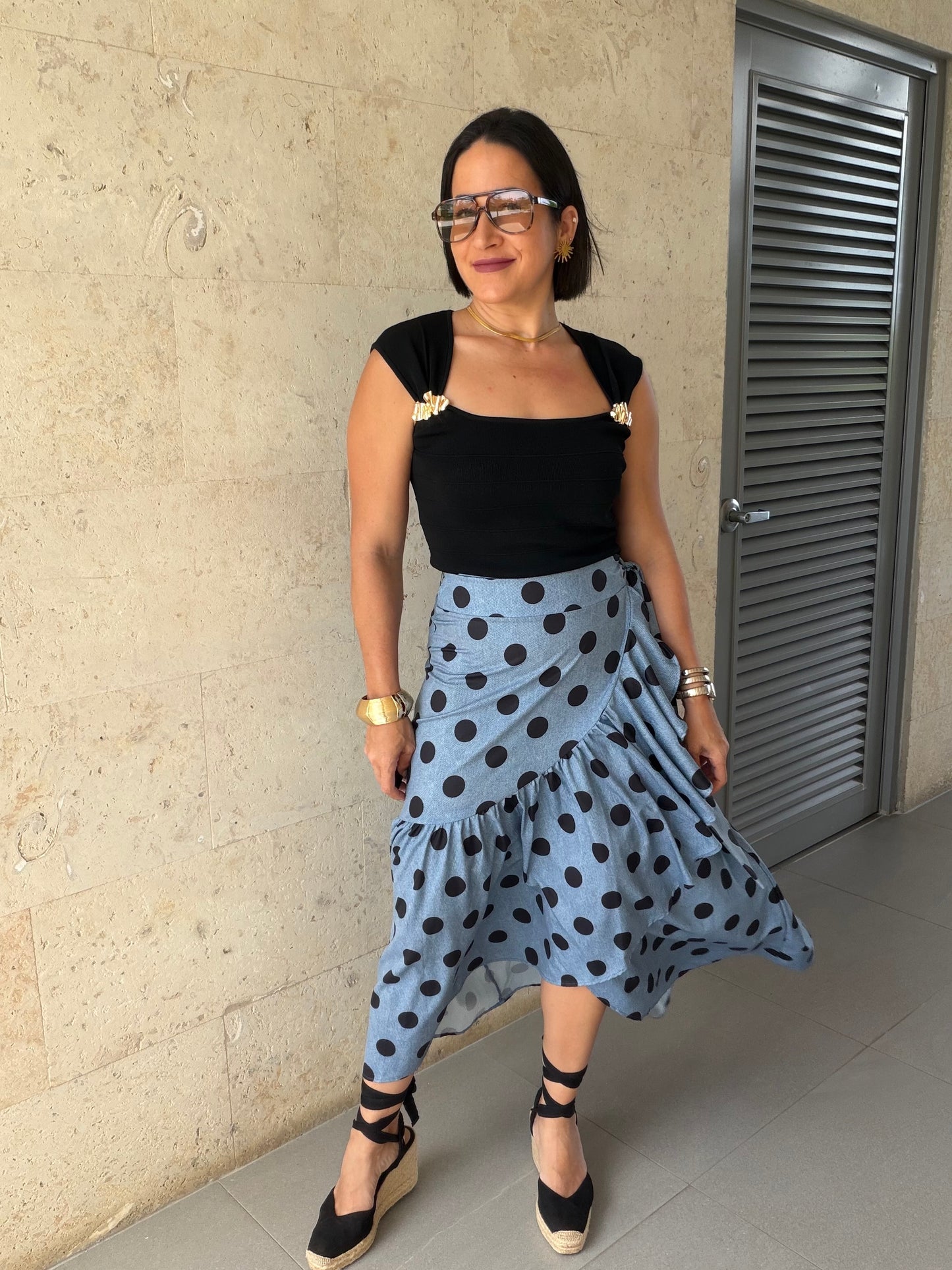 Lia Blue Polka Dots Print