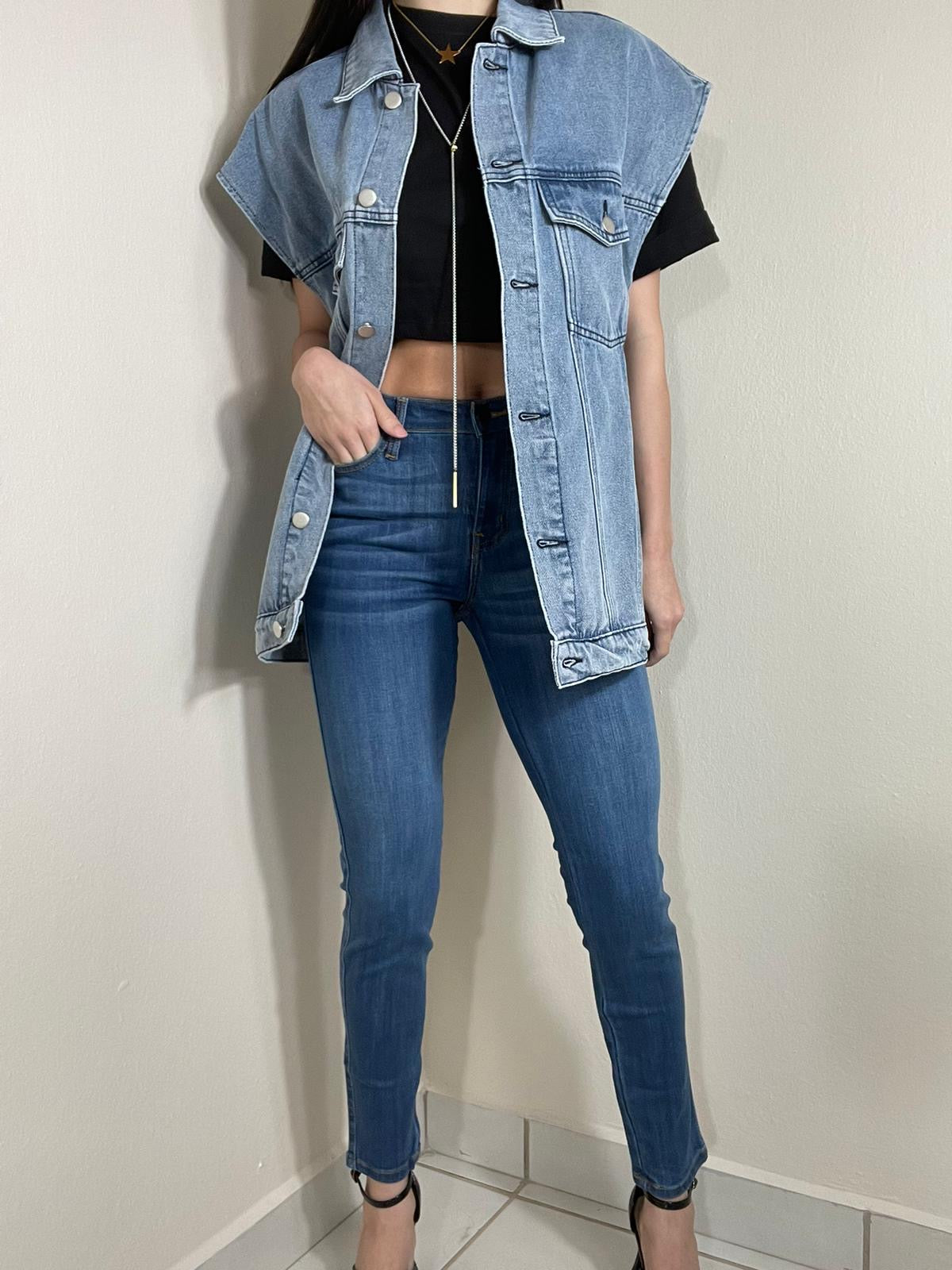 Natalie Oversized Sleeveless Denim Jacket