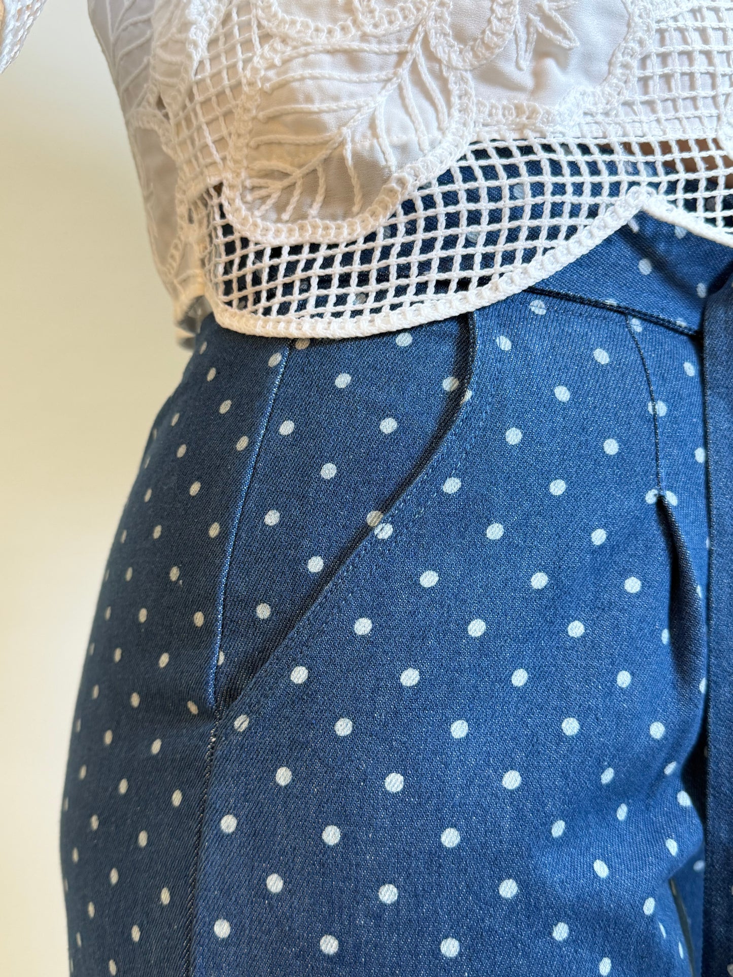 Polka Dots High Waist Denim Pants