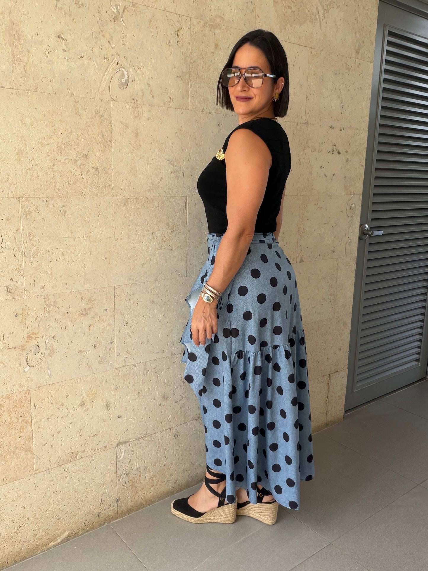 Lia Blue Polka Dots Print