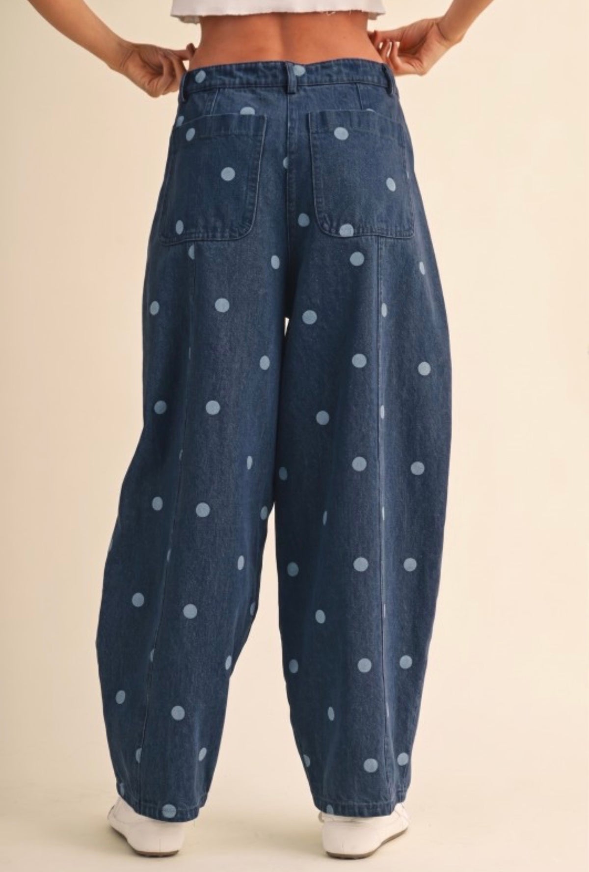 Polka Dot Barrel Denim Pant