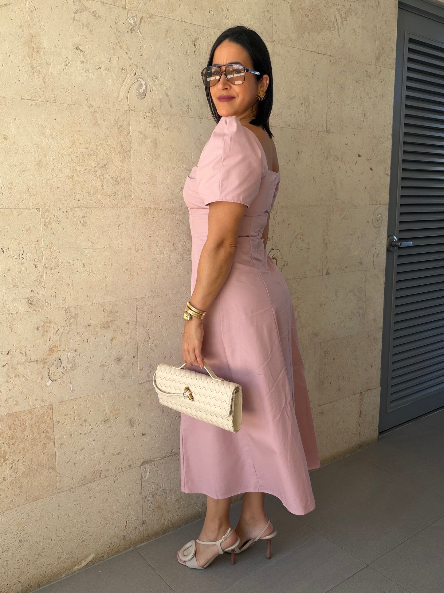 Puff Sleeve Midi Dress