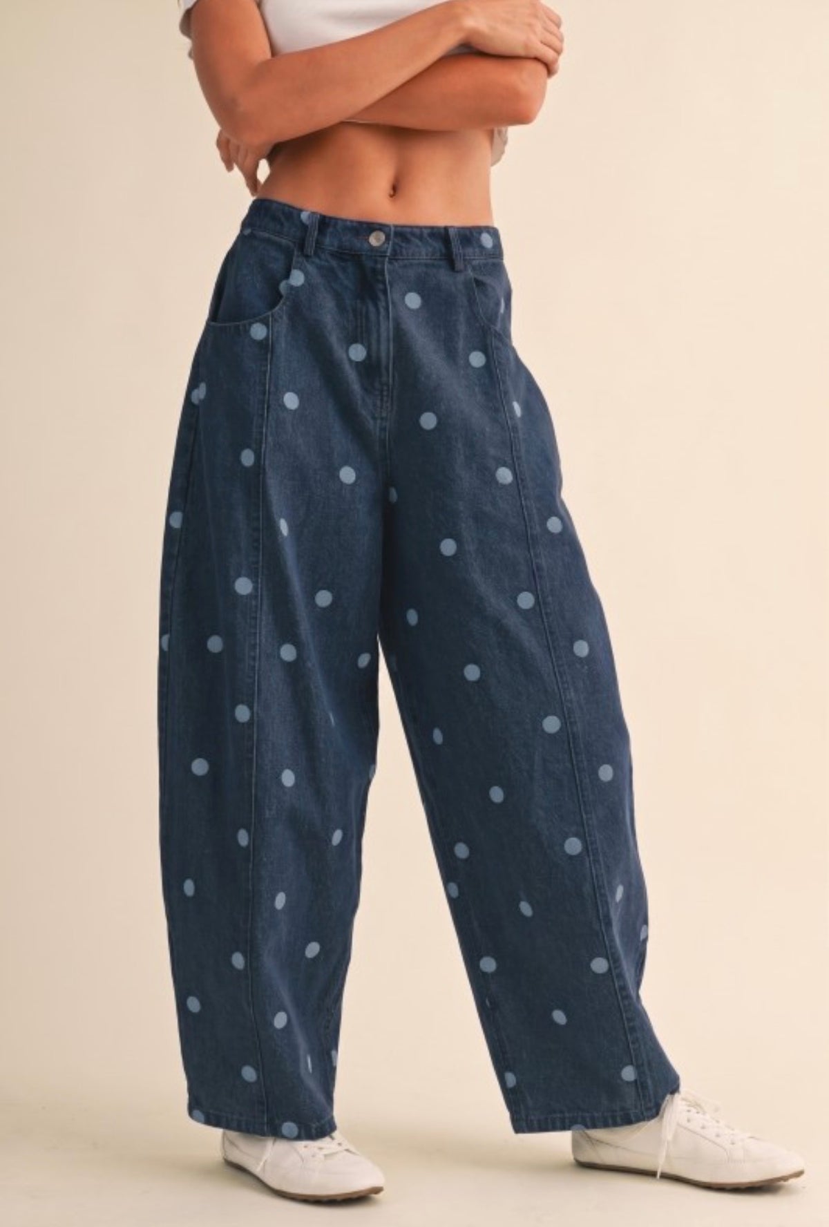 Polka Dot Barrel Denim Pant