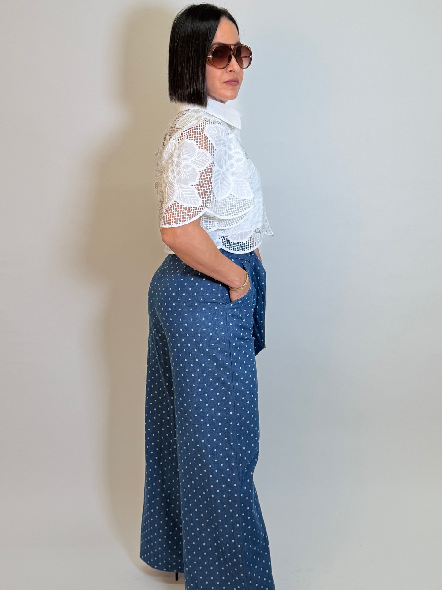Polka Dots High Waist Denim Pants