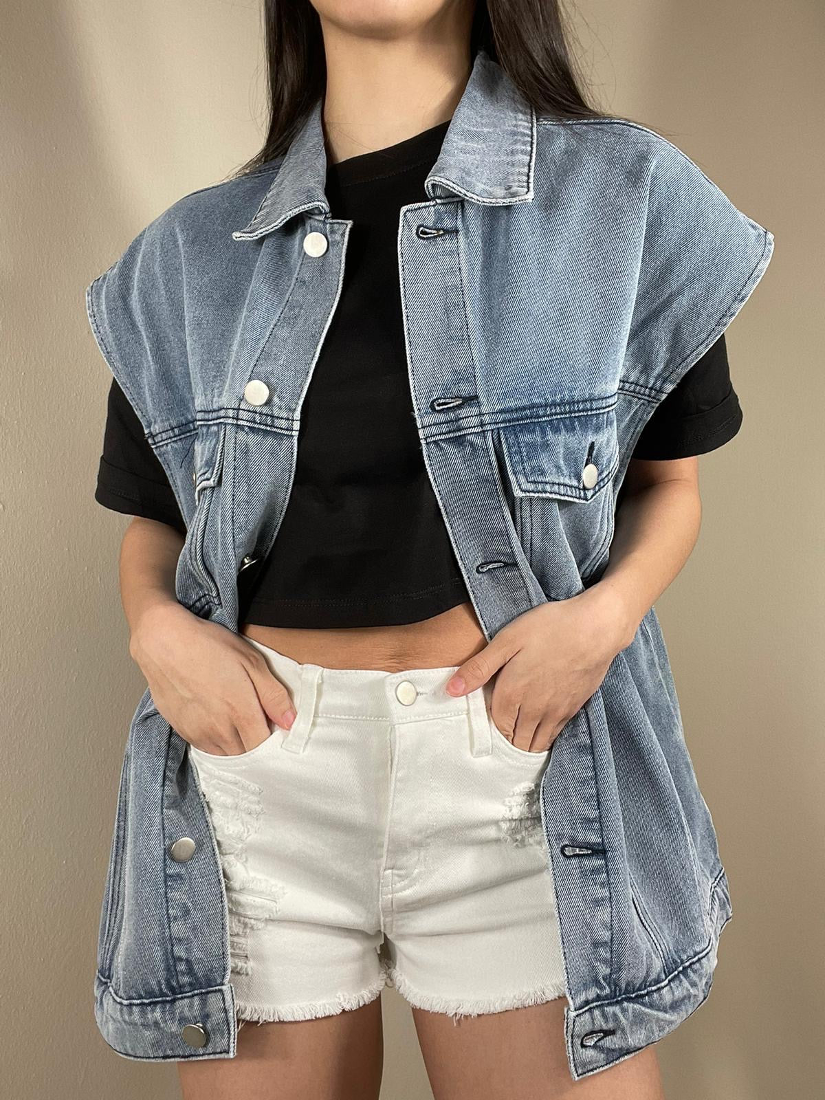 Natalie Oversized Sleeveless Denim Jacket