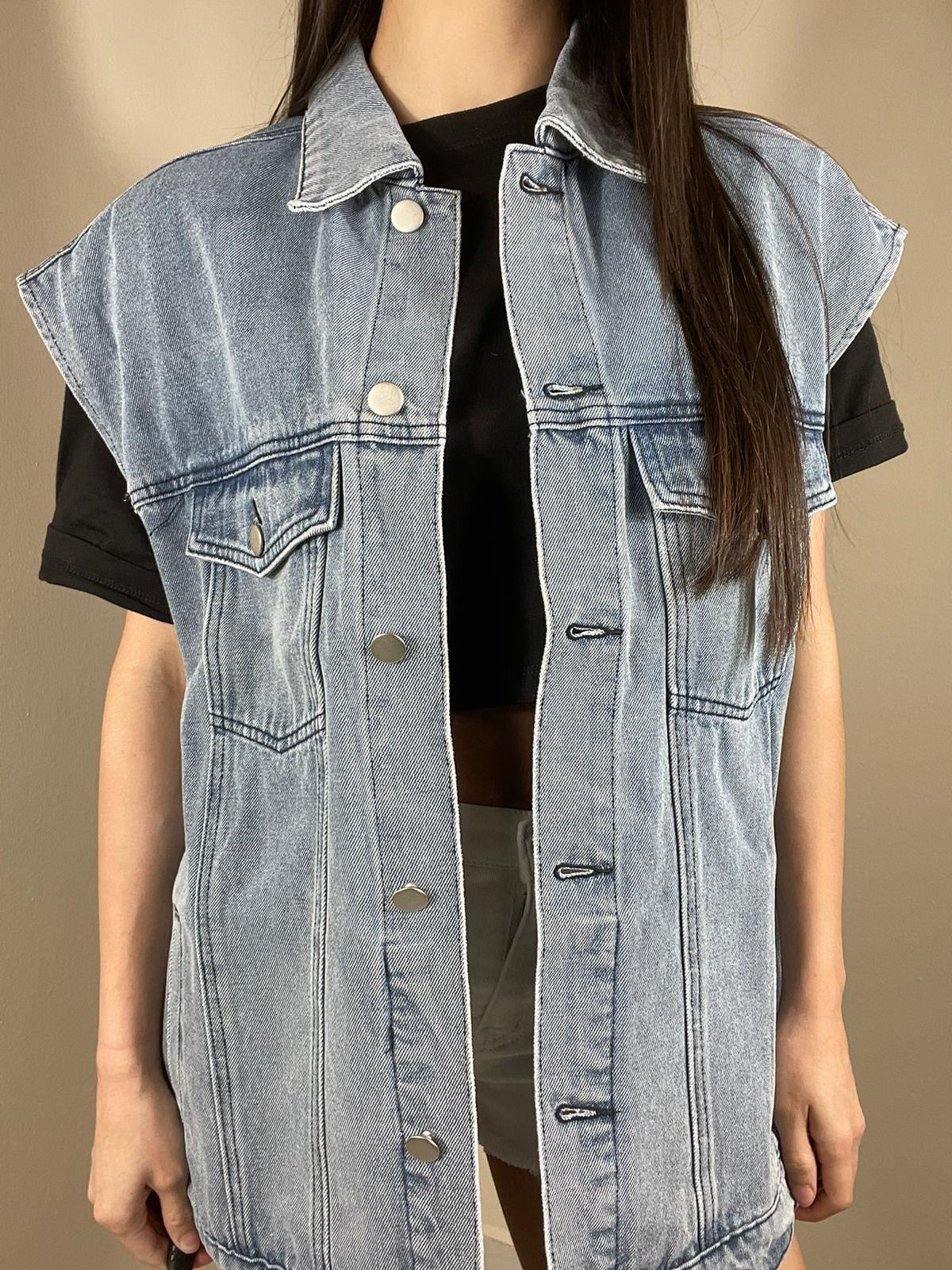 Natalie Oversized Sleeveless Denim Jacket