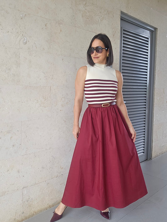 Roa striped midi dress Burgundy
