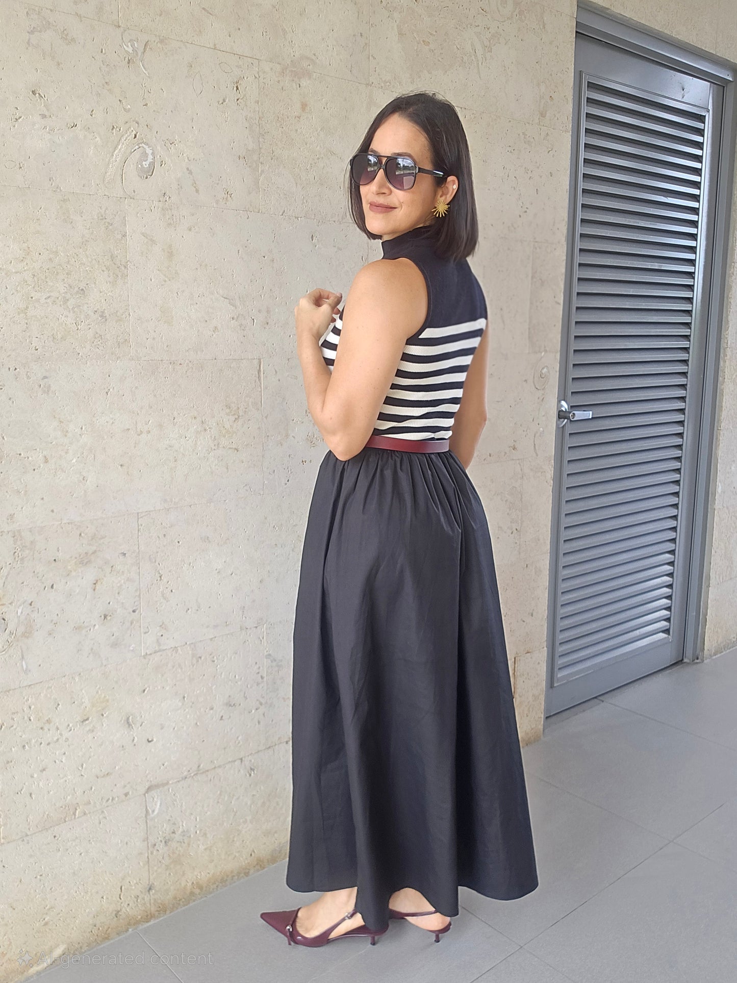 Roa striped midi dress Black