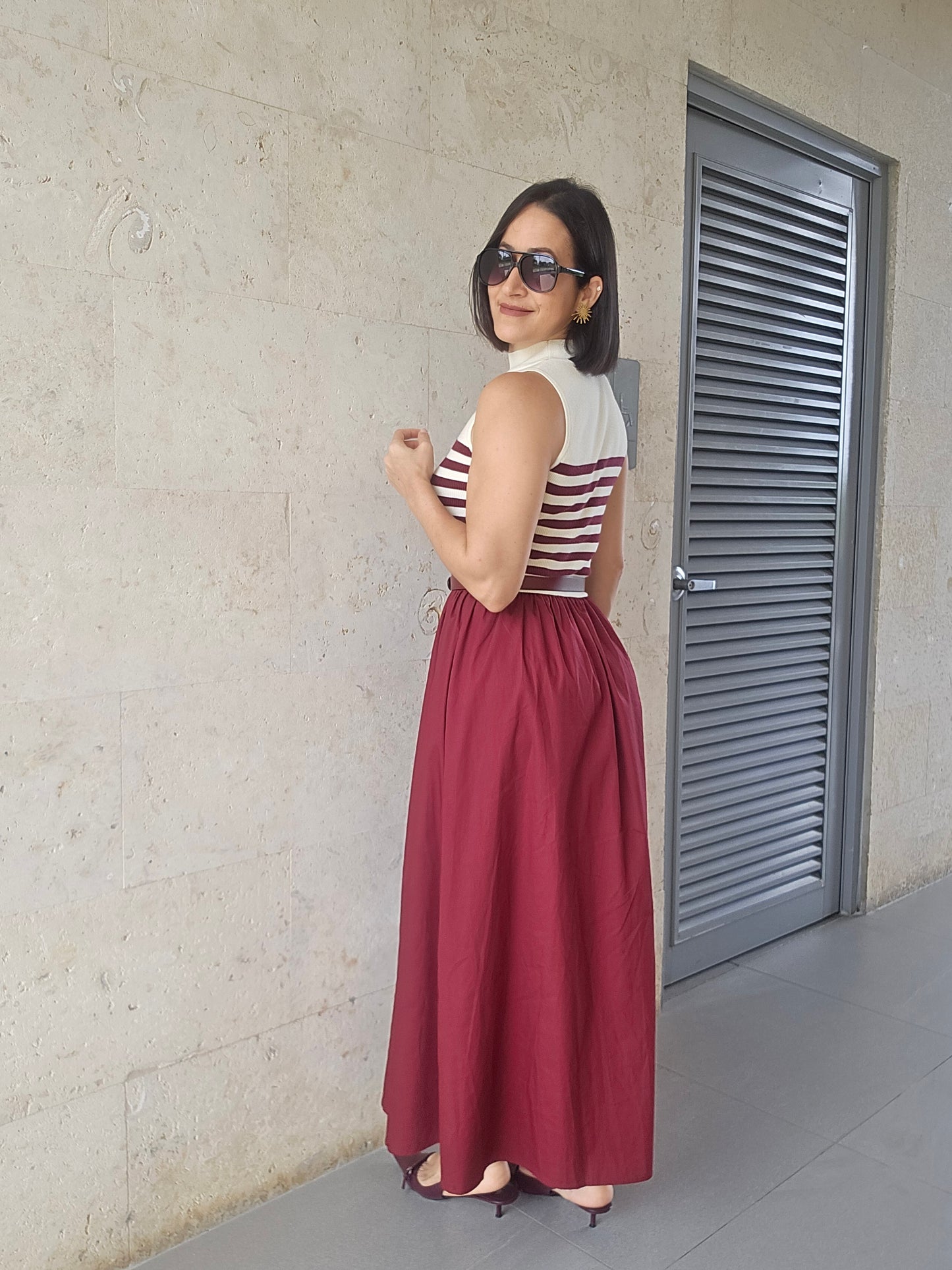 Roa striped midi dress Burgundy