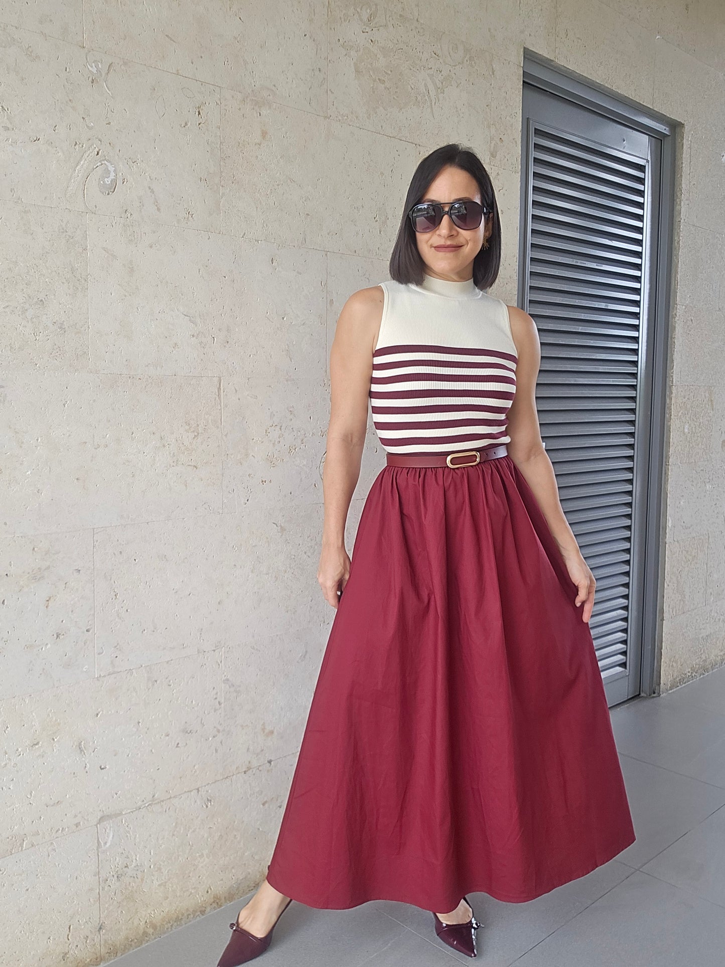 Roa striped midi dress Burgundy