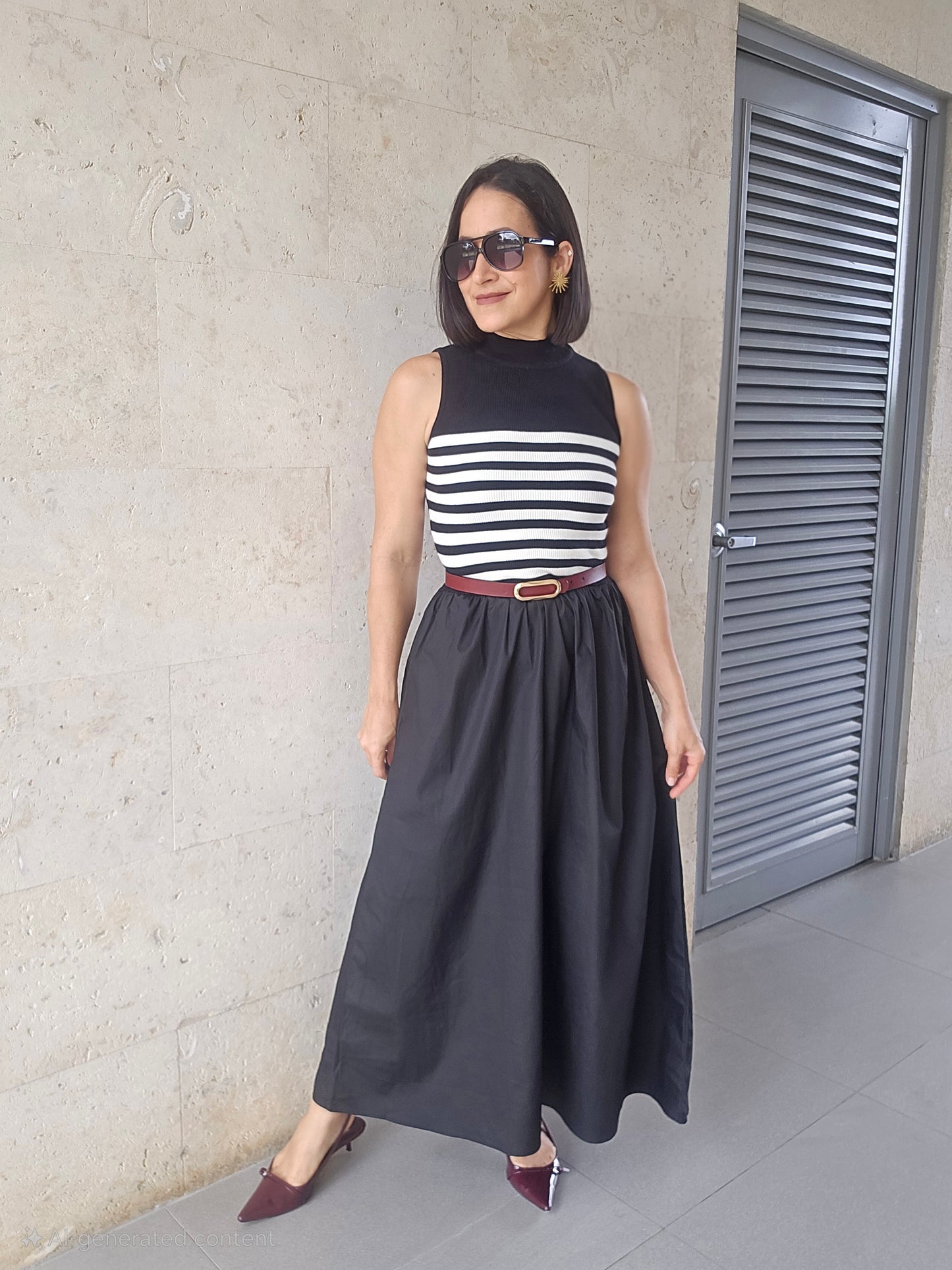 Roa striped midi dress Black