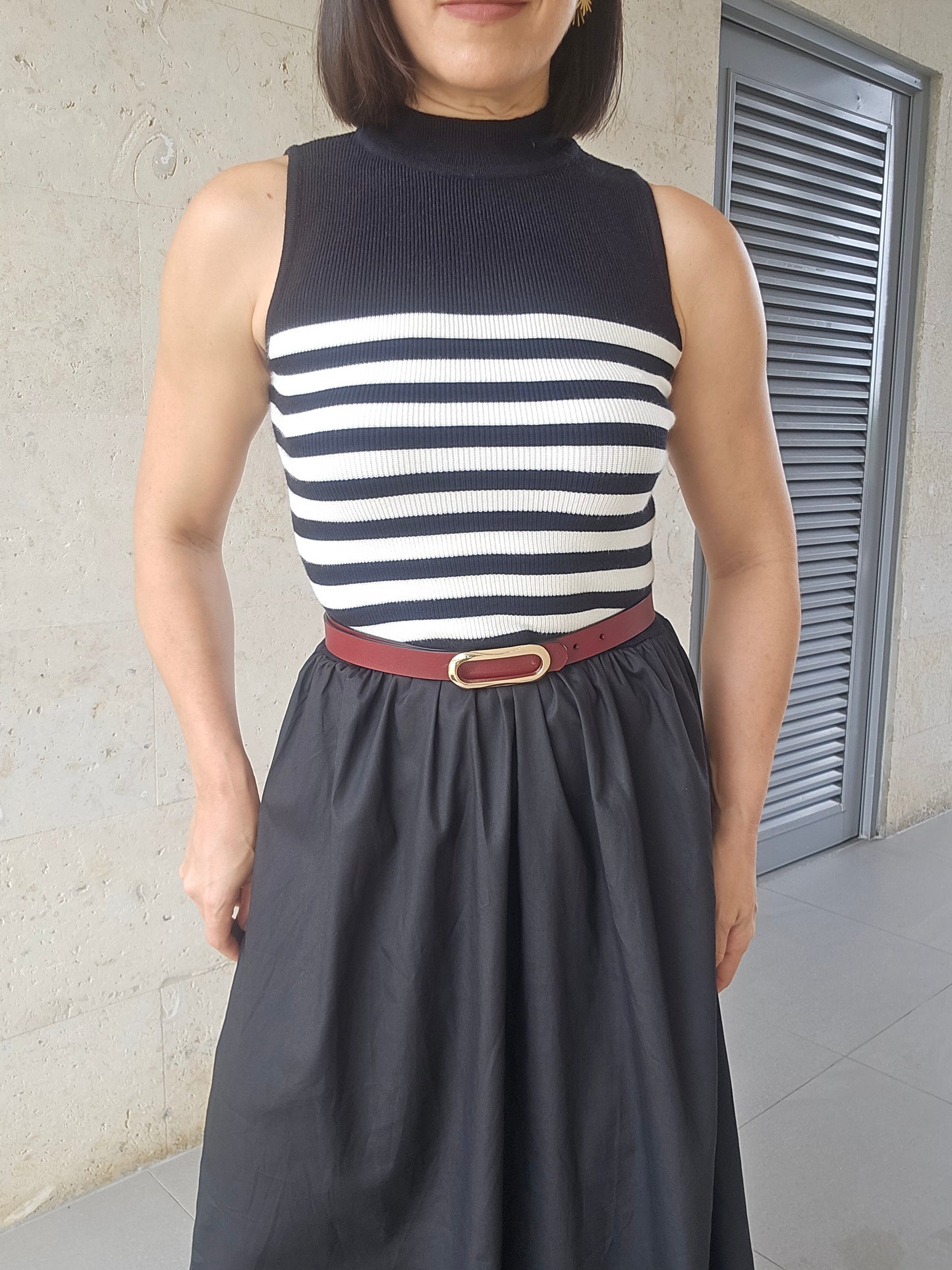 Roa striped midi dress Black