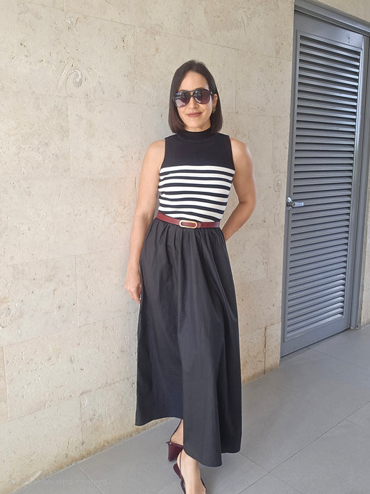 Roa striped midi dress Black